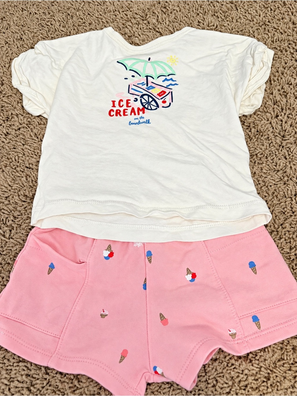 Carter's White Ice Cream Cart Tee with Pink Ice Cream Print Shorts